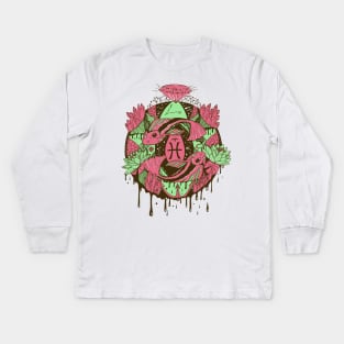 Pink and Mint Mystic Pisces Motion Kids Long Sleeve T-Shirt